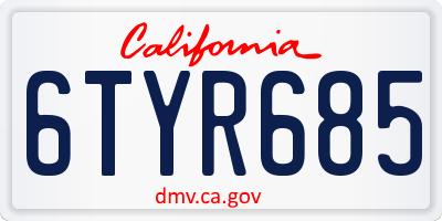 CA license plate 6TYR685