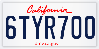 CA license plate 6TYR700