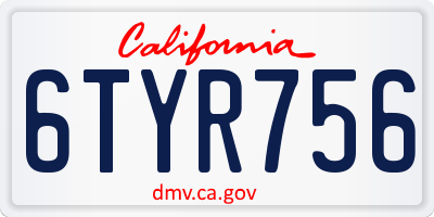 CA license plate 6TYR756
