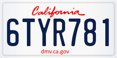 CA license plate 6TYR781