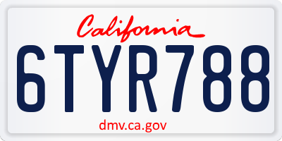 CA license plate 6TYR788