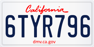 CA license plate 6TYR796