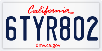 CA license plate 6TYR802