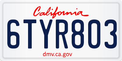CA license plate 6TYR803