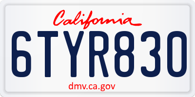 CA license plate 6TYR830