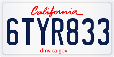 CA license plate 6TYR833