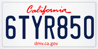 CA license plate 6TYR850