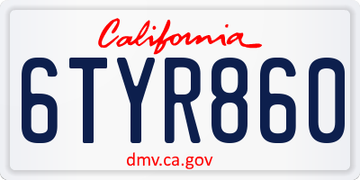 CA license plate 6TYR860