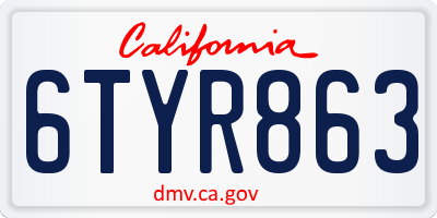 CA license plate 6TYR863