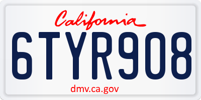 CA license plate 6TYR908