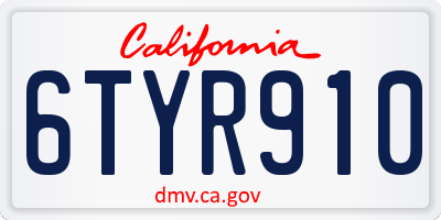 CA license plate 6TYR910