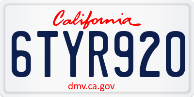 CA license plate 6TYR920
