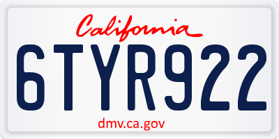 CA license plate 6TYR922
