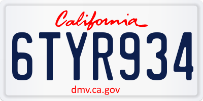 CA license plate 6TYR934