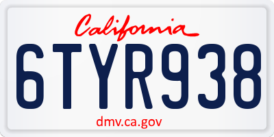 CA license plate 6TYR938