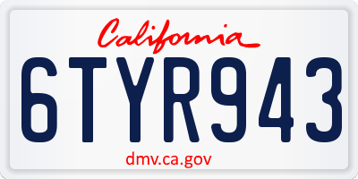 CA license plate 6TYR943