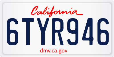 CA license plate 6TYR946
