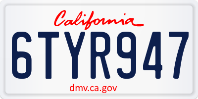 CA license plate 6TYR947