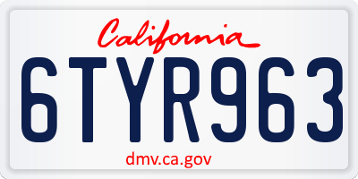 CA license plate 6TYR963