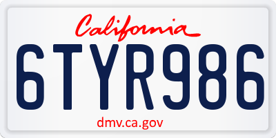 CA license plate 6TYR986