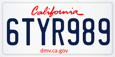 CA license plate 6TYR989