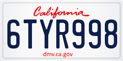 CA license plate 6TYR998