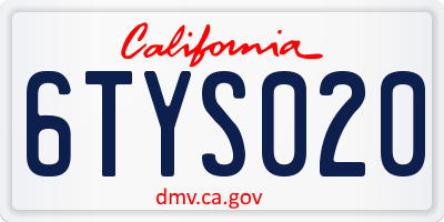 CA license plate 6TYS020
