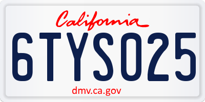 CA license plate 6TYS025