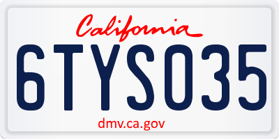 CA license plate 6TYS035
