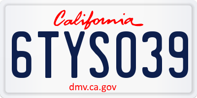 CA license plate 6TYS039