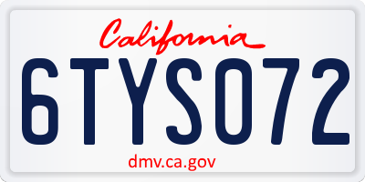 CA license plate 6TYS072