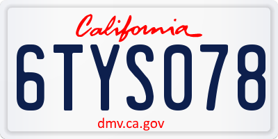 CA license plate 6TYS078