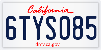 CA license plate 6TYS085