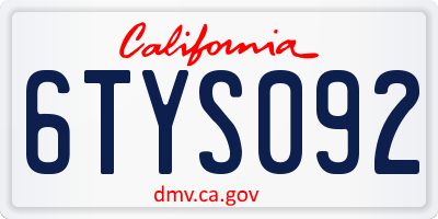 CA license plate 6TYS092