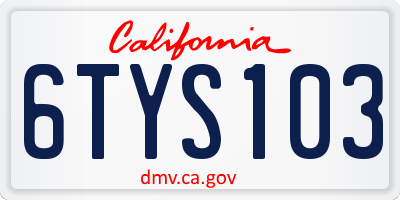CA license plate 6TYS103