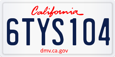CA license plate 6TYS104