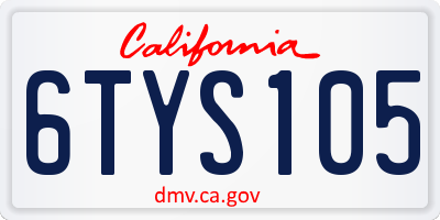 CA license plate 6TYS105