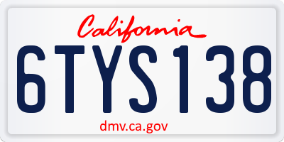 CA license plate 6TYS138