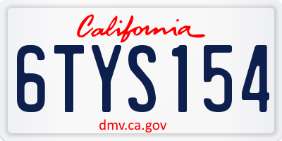 CA license plate 6TYS154