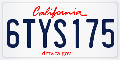 CA license plate 6TYS175