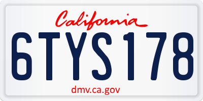 CA license plate 6TYS178