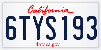CA license plate 6TYS193