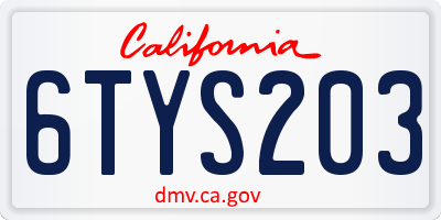 CA license plate 6TYS203