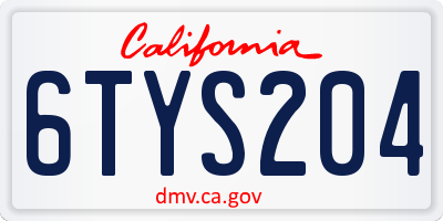 CA license plate 6TYS204