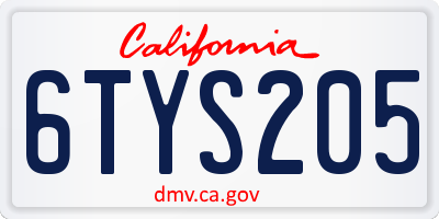 CA license plate 6TYS205