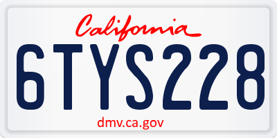 CA license plate 6TYS228