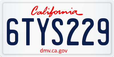 CA license plate 6TYS229