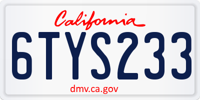 CA license plate 6TYS233