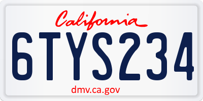 CA license plate 6TYS234