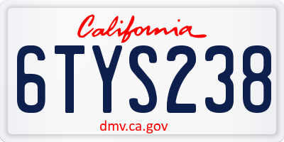 CA license plate 6TYS238